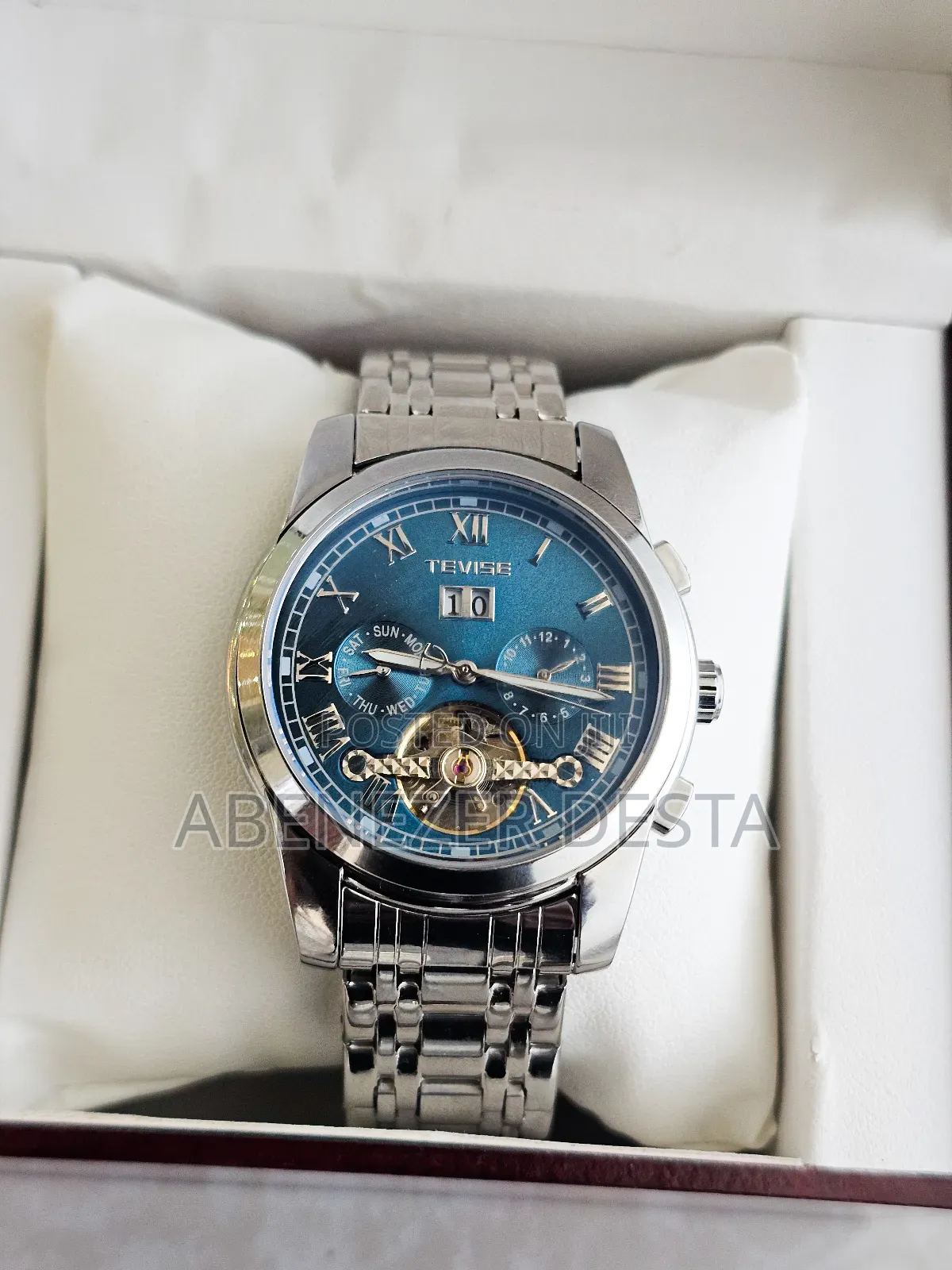 Tevise 9005 Automatic Mechanical Men's Watch With a Blue Dial