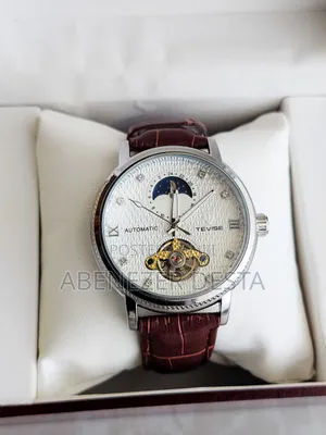 Tevise Automatic Mechanical Watch With Moon Phase Indicator Leather