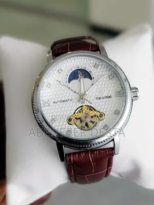 Tevise Automatic Mechanical Watch With Moon Phase Indicator Leather