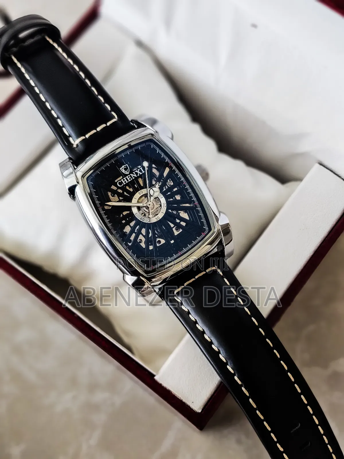 Chenxi Men's Automatic Mechanical Watch With a Black Leather Strap