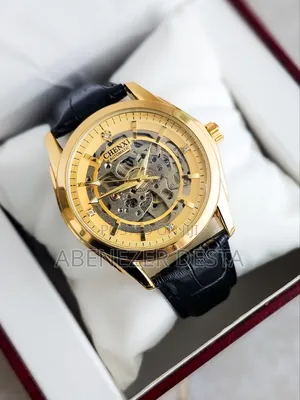 Gold-Tone Chenxi Automatic Mechanical Men's Watch With a Black Leather