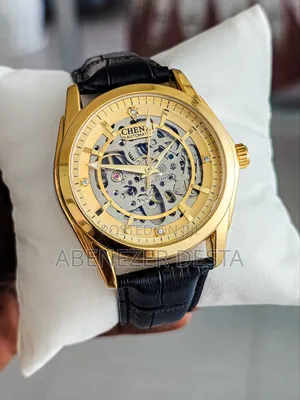 Gold-Tone Chenxi Automatic Mechanical Men's Watch With a Black Leather