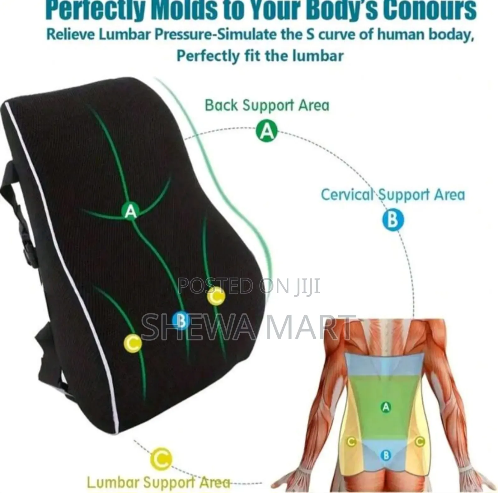 Oversized Memory Foam Lumbar Support Cushion, Slow Rebound Backres