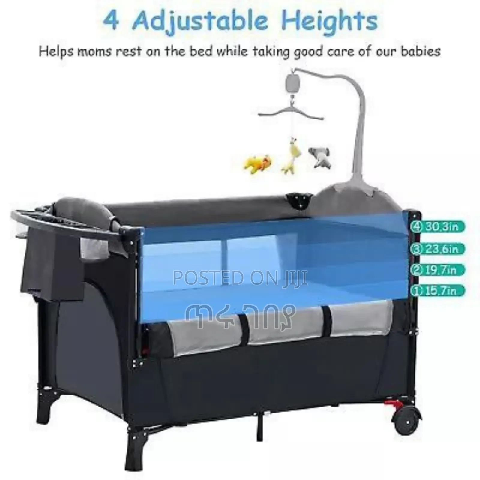 5in1 Deluxe Baby Bedside Crib ከአዋቂ አልጋ ጋር የሚገጠም የሚገጠም አጎበር አብሮ ያለው