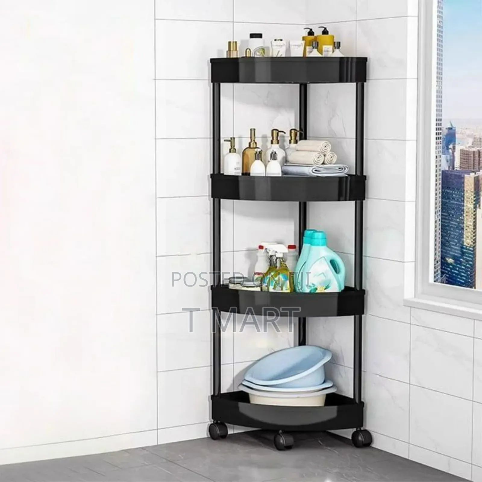 Corner Bathroom Storage Rack With Hooks