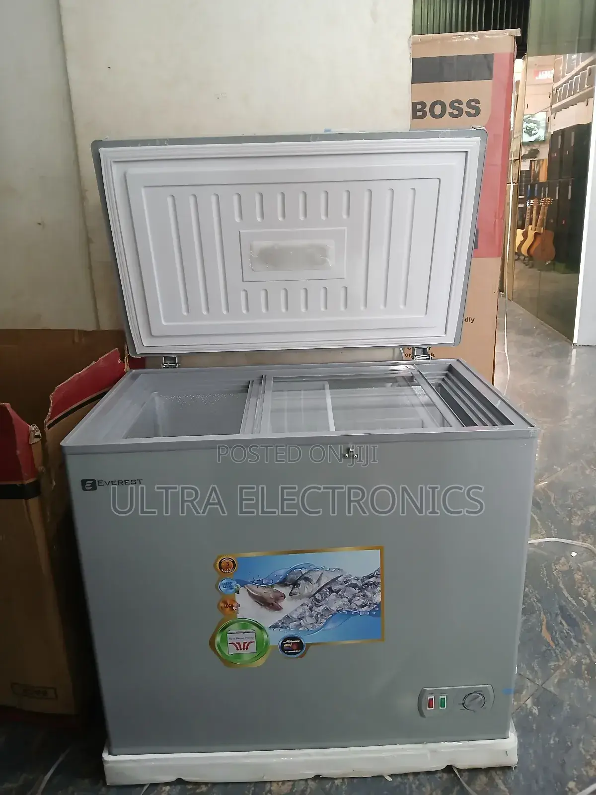Everest Chest Freezer. It Features a Wide Voltage Regulator And
