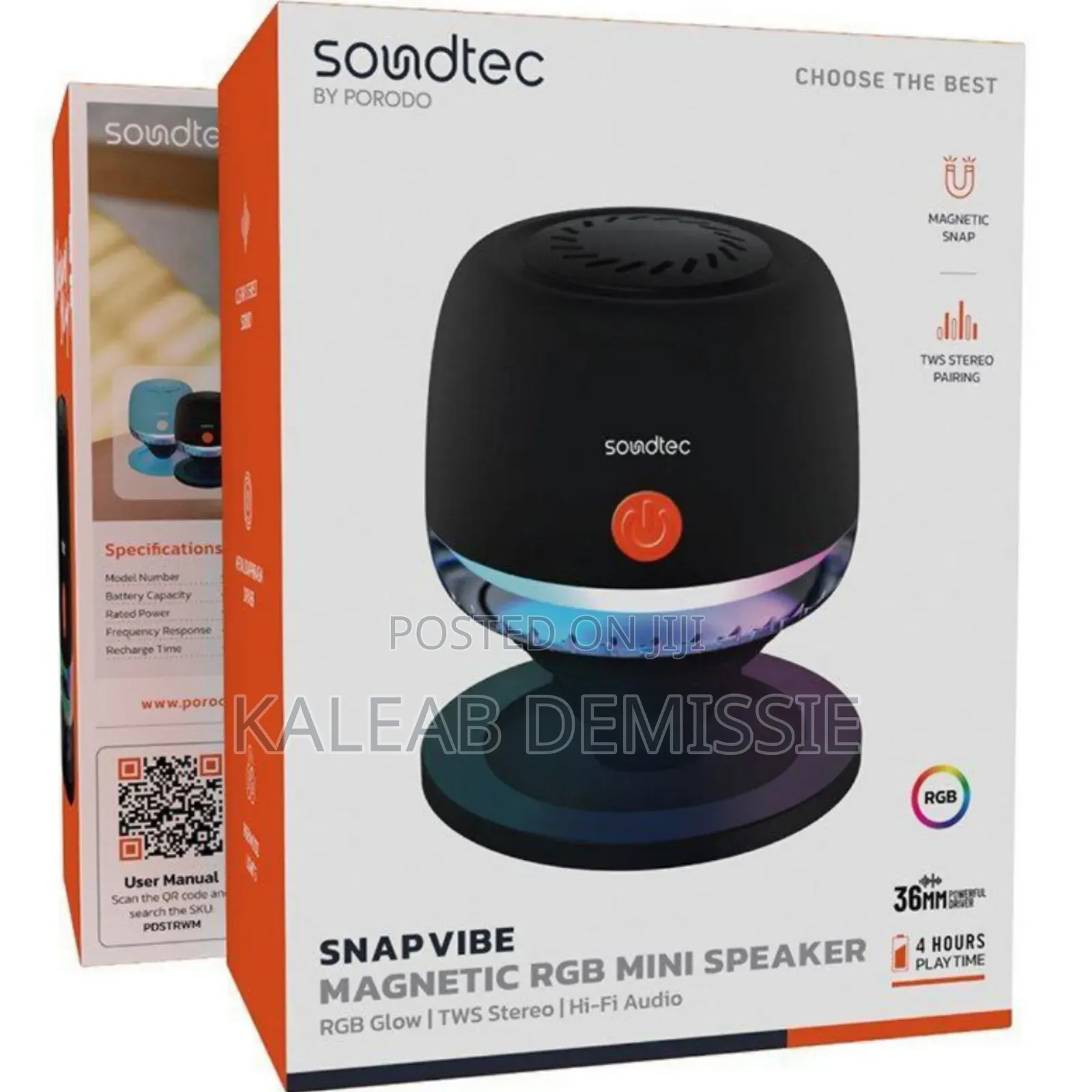 Porodo Snap Vibe Mini Speaker ኃይለኛ ድምፅ በትንሽ ጥቅል