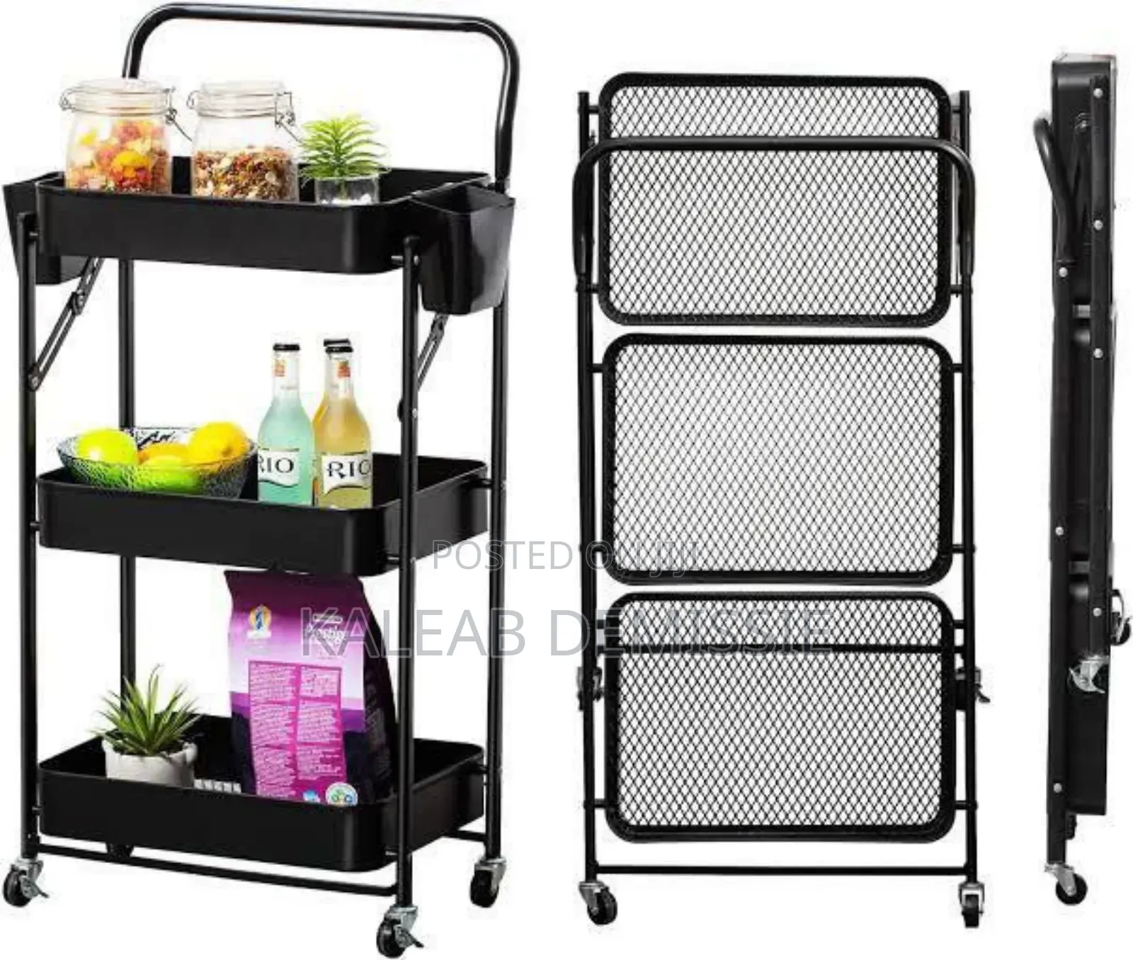 3- Tier Rolling Cart Organizer ባለ 3 ደረጃ ተሽከርካሪ መደርደሪያ