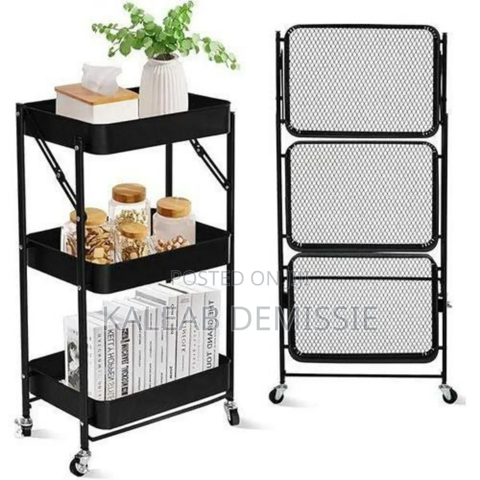 3- Tier Rolling Cart Organizer ባለ 3 ደረጃ ተሽከርካሪ መደርደሪያ
