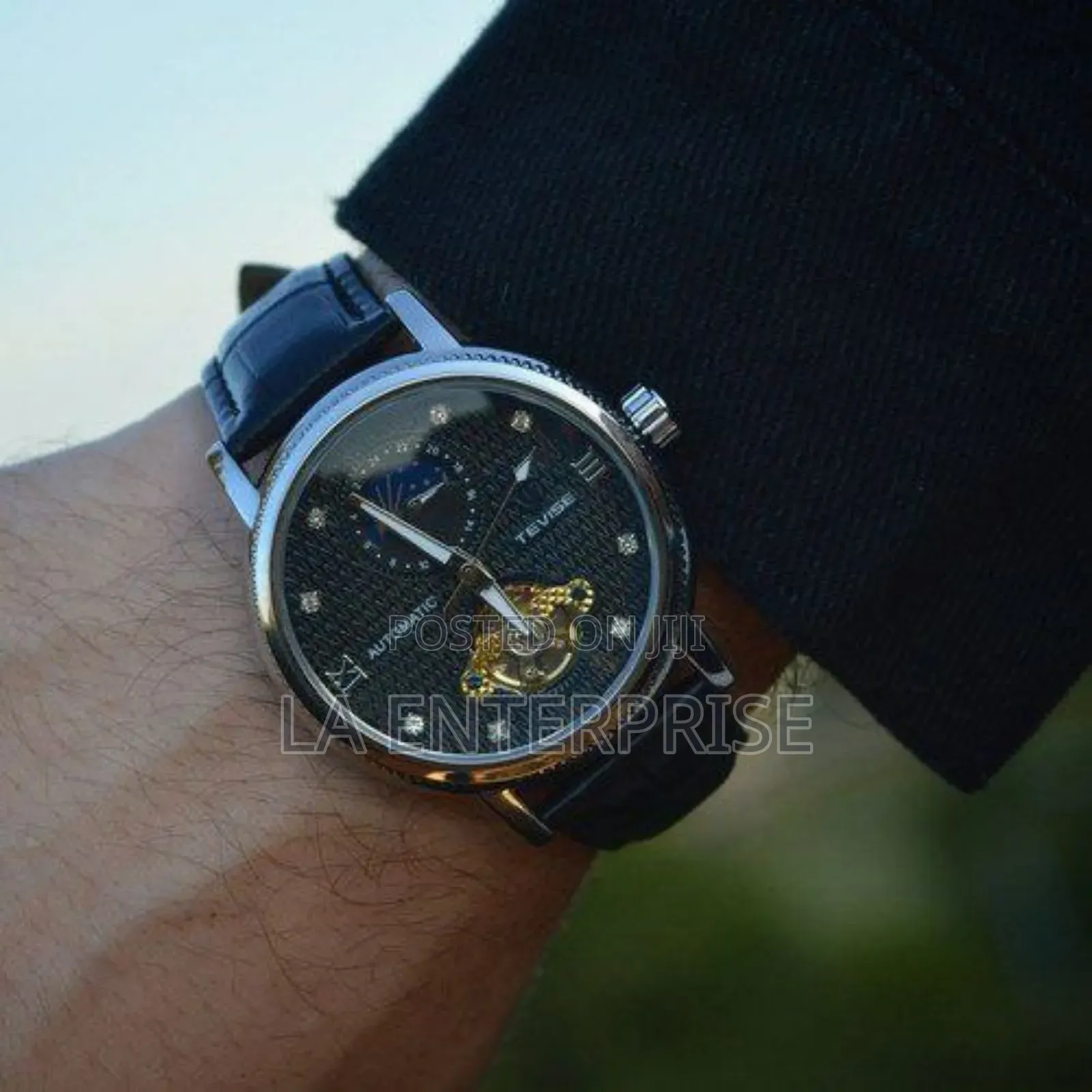 Tevise Genuine Leather Black Watch