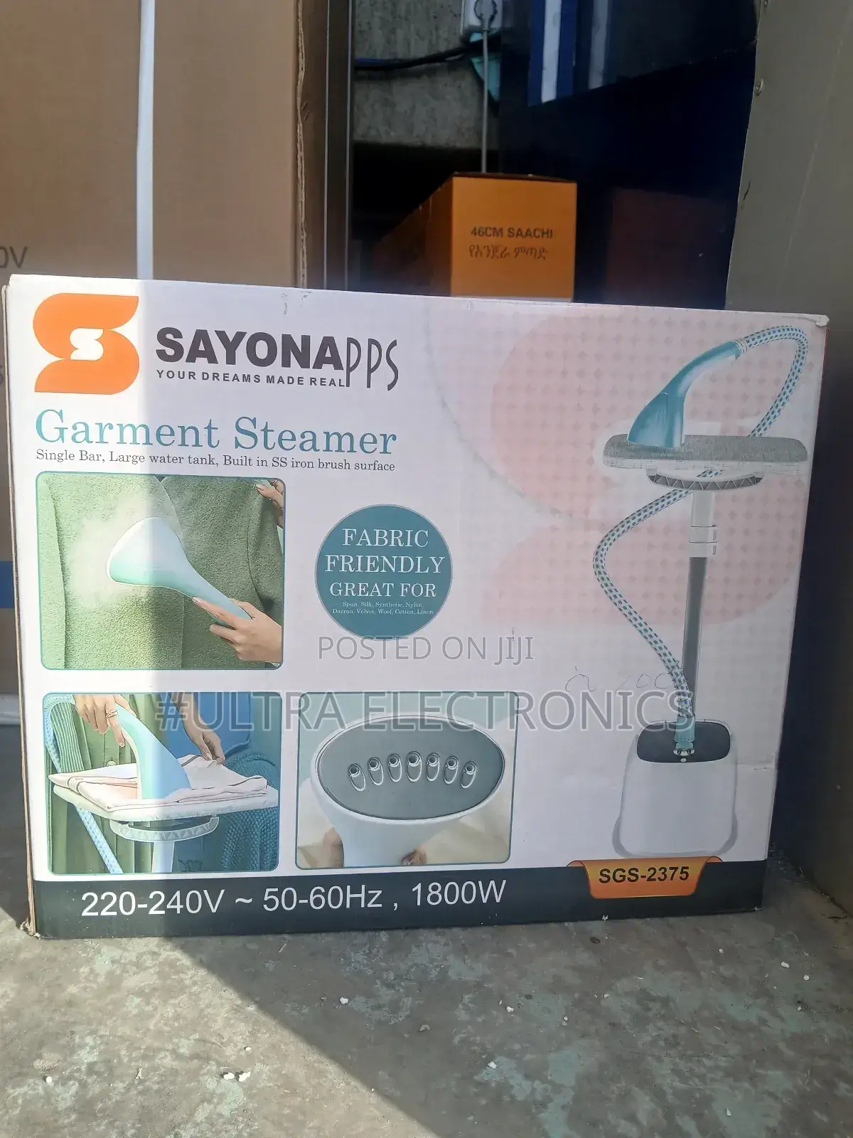 Sayona SGS-2375 Garment Steamer. It Has a Power Rating of 1800w And
