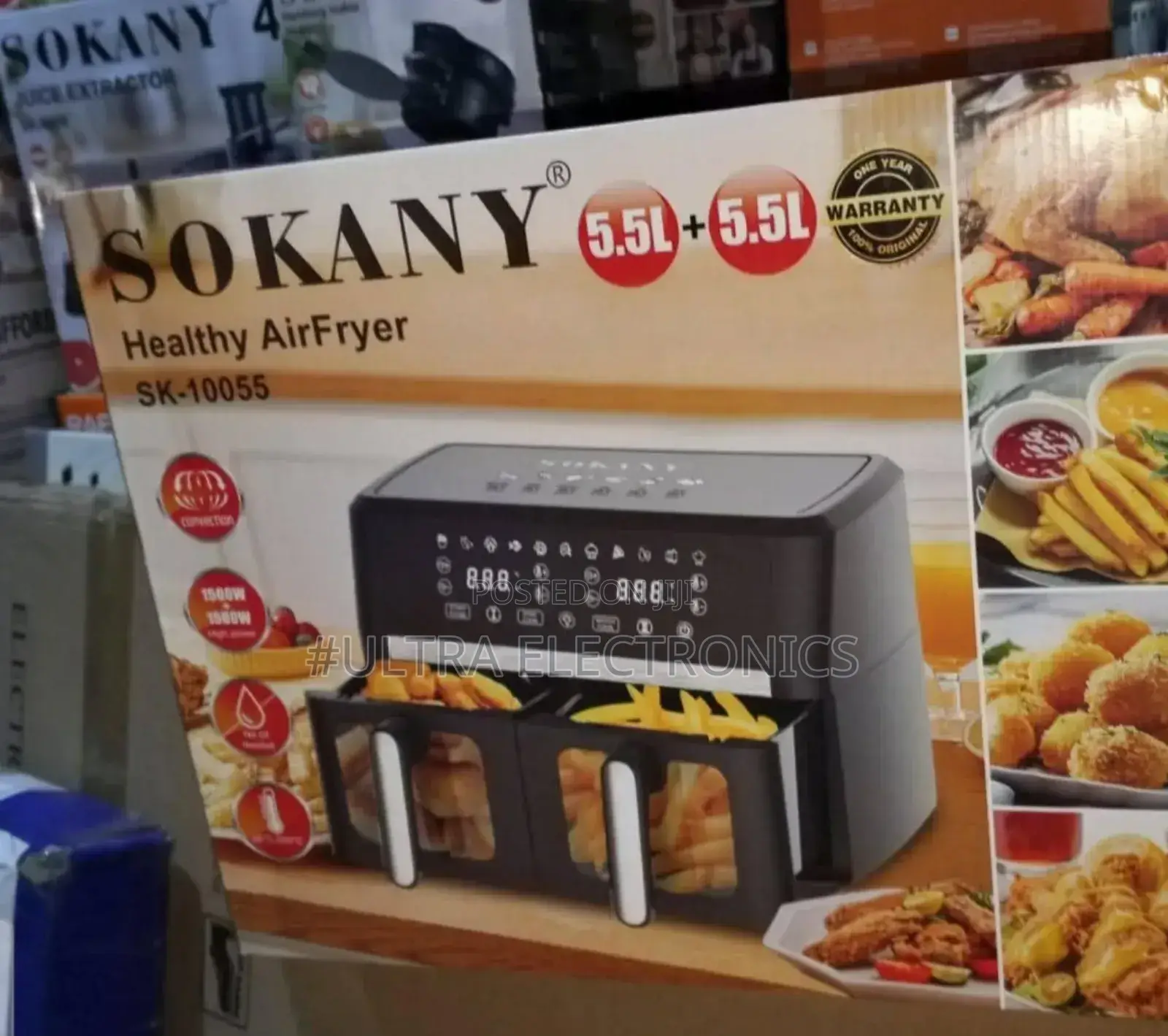 Sokany Healthy Air Fryer, Model Sk-10055. It Features Dual 5.5-Liter