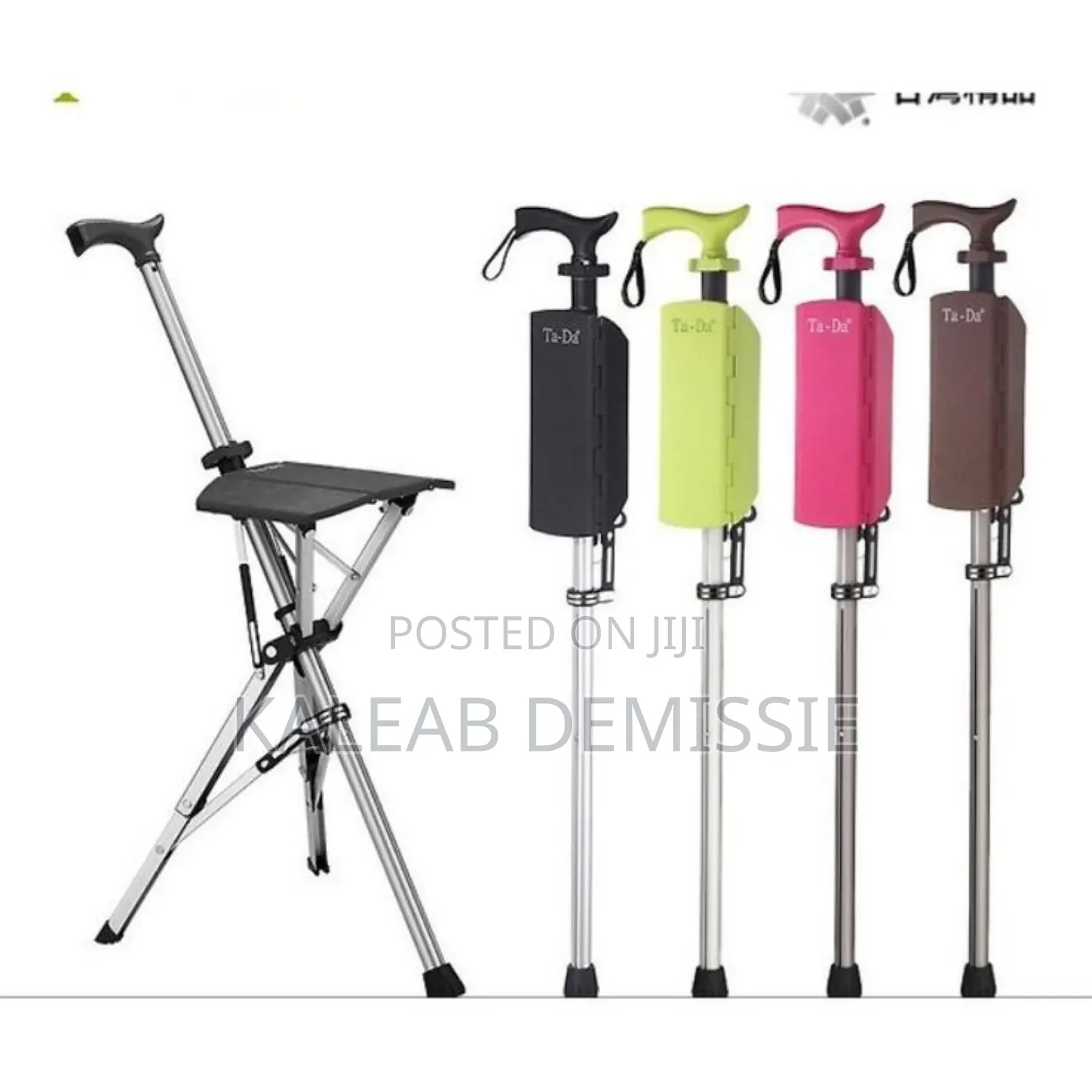 Foldable 3 Legged Walking Stick Ta-Da Chair, a Portable
