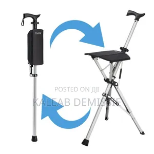 Foldable 3 Legged Walking Stick Ta-Da Chair, a Portable