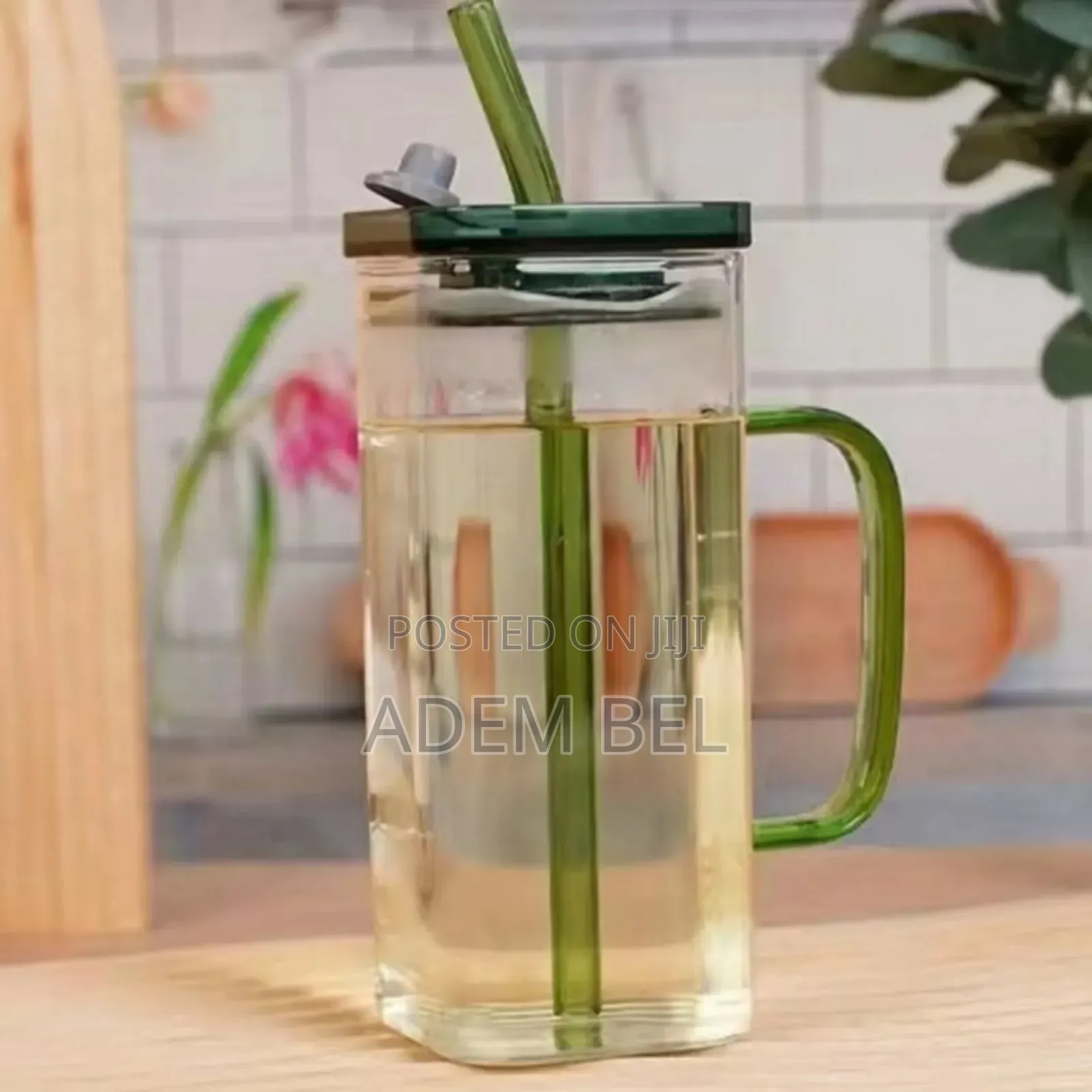 Glass Drinking Mug With Straw