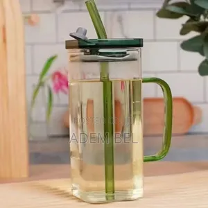 Glass Drinking Mug With Straw