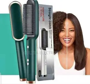 Hair Straightening Brush. It Features Temperature Control