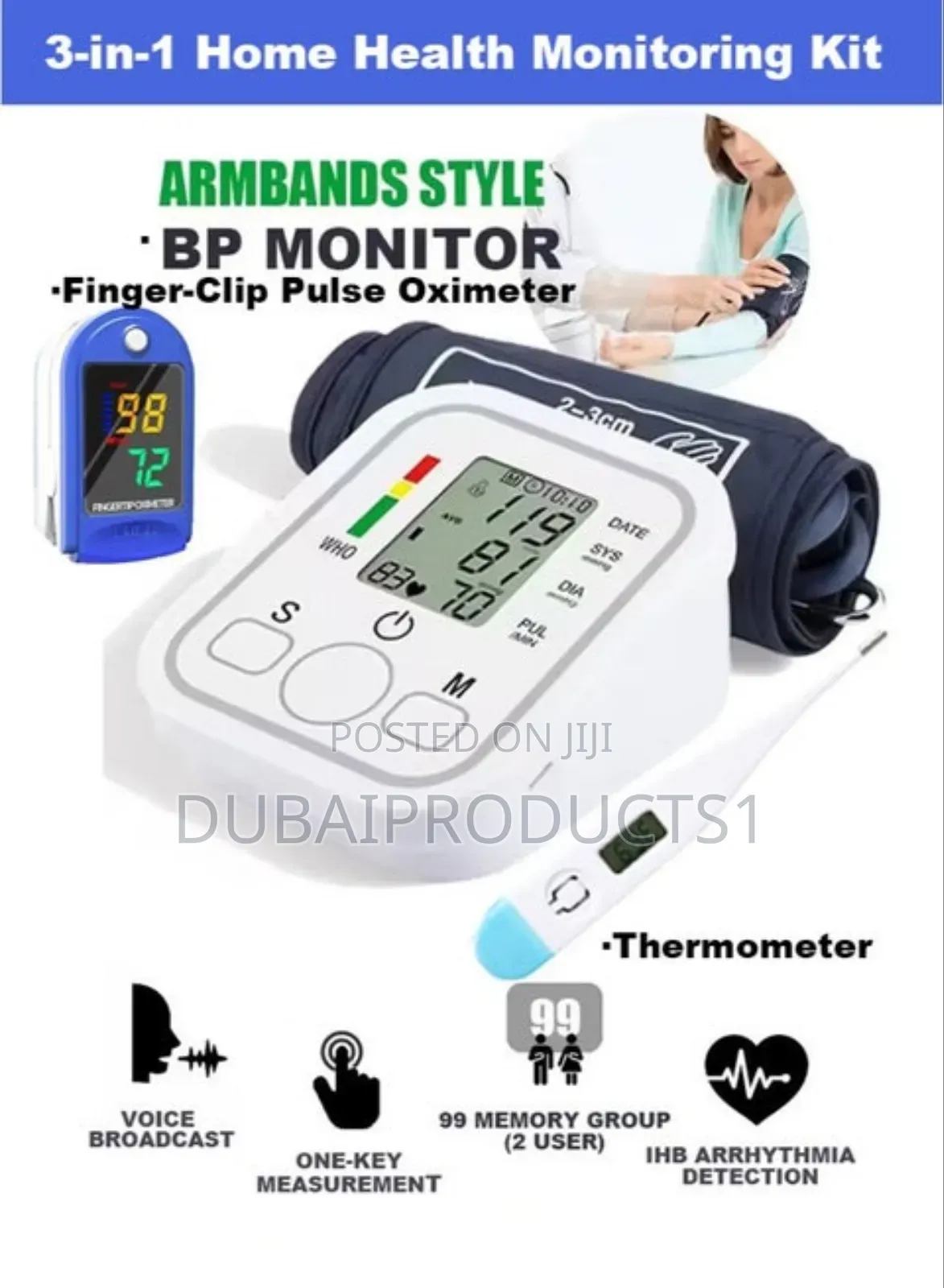 Basic 3-Piece Set Blood Pressure Monitor + Thermometer + Oximeter