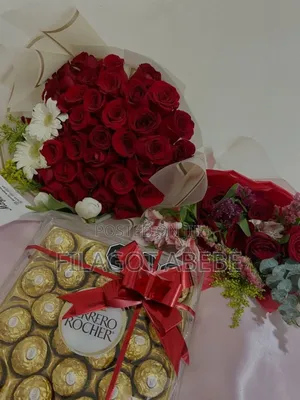 Valentine's Day. Chocolate and Flower Mix Gift for Her