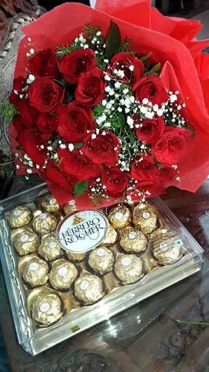 Valentine's Day. Chocolate and Flower Mix Gift for Her