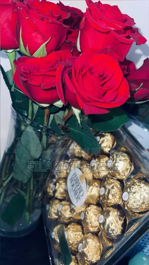 Valentine's Day. Chocolate and Flower Mix Gift for Her