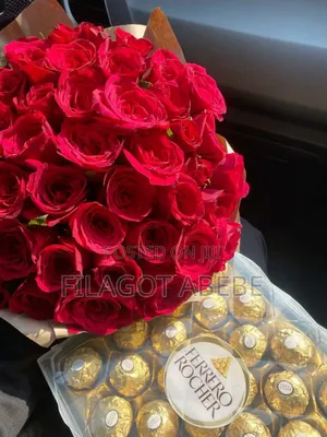 Valentine's Day. Chocolate and Flower Mix Gift for Her