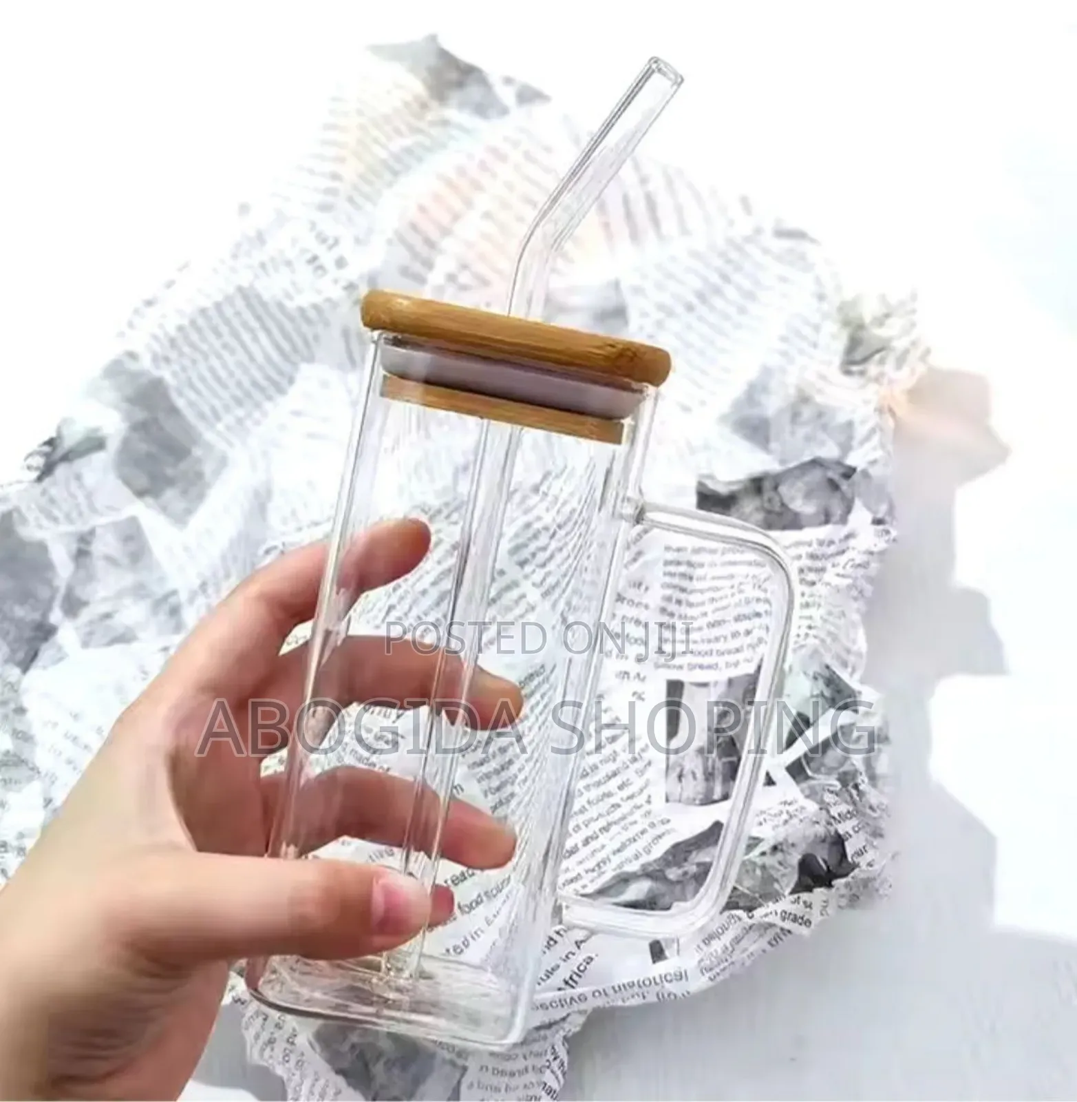 Glass Drinking Mug With Straw