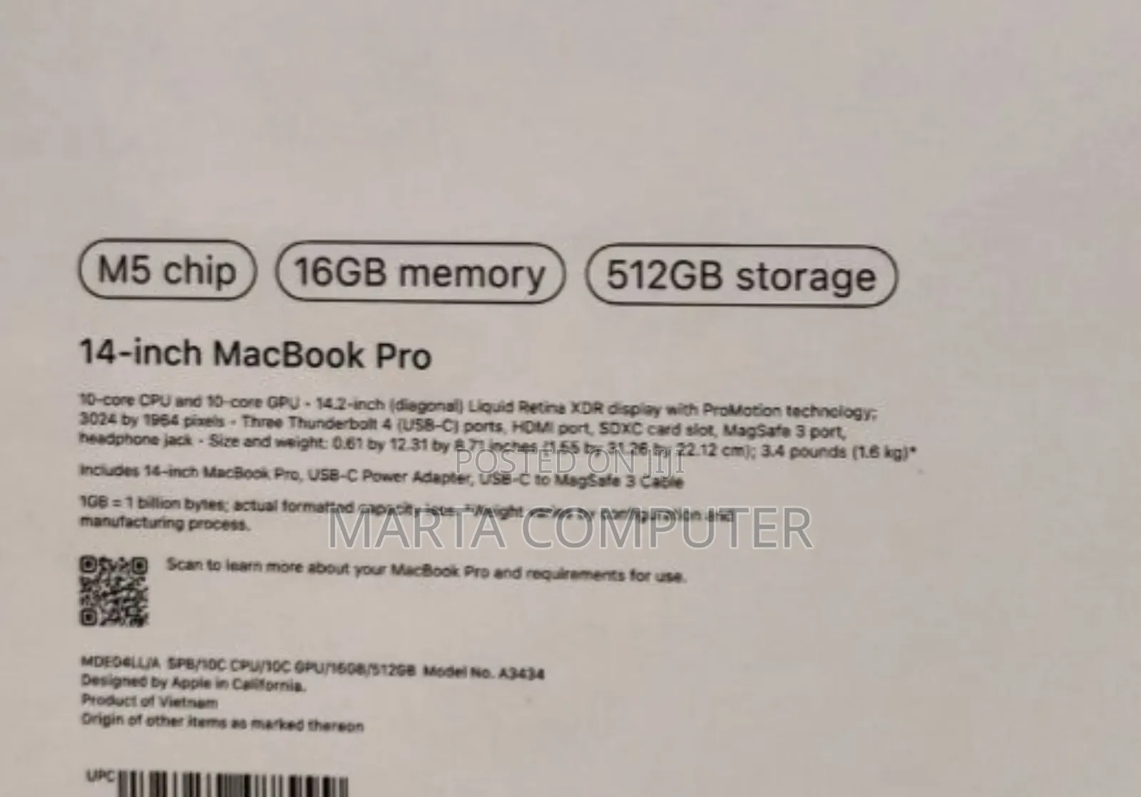 New Laptop Apple Macbook Pro 2025 M5 14-Inch 16GB Apple M5 SSD 1T
