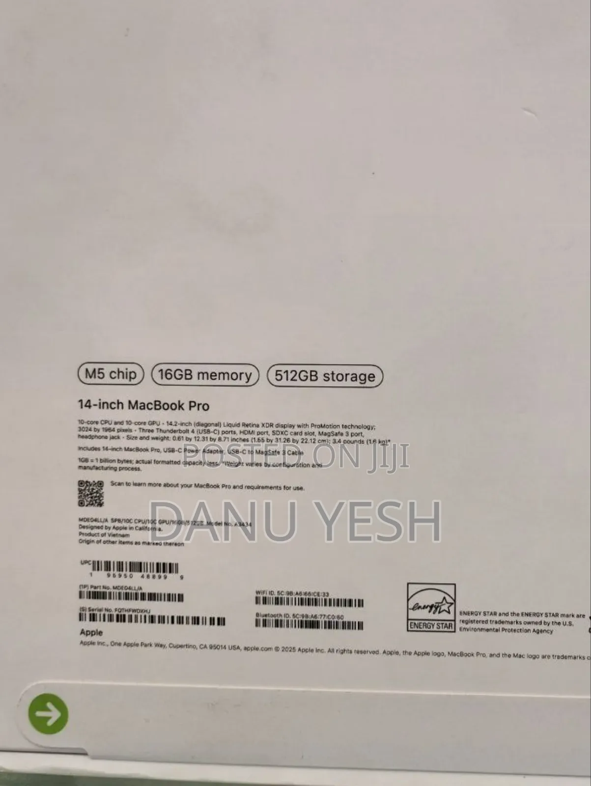 New Laptop Apple MacBook Pro 16GB Apple M5 SSD 1T