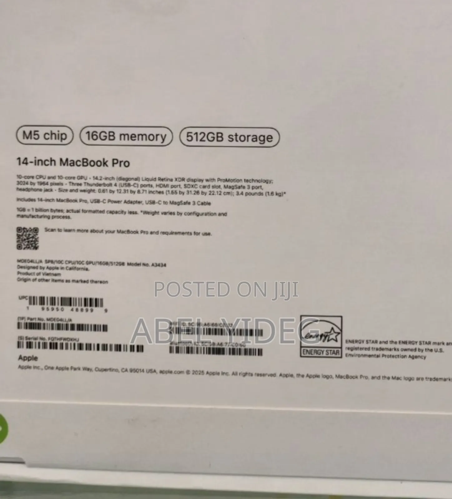 New Laptop Apple MacBook Pro 16GB Apple M5 SSD 1T