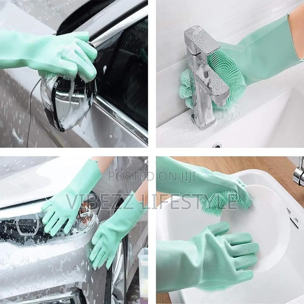 Magic Silicone Dishwashing Gloves With Built-in Scrubber
