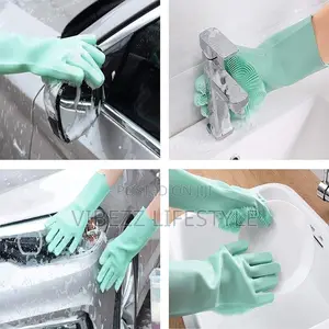 Magic Silicone Dishwashing Gloves With Built-in Scrubber