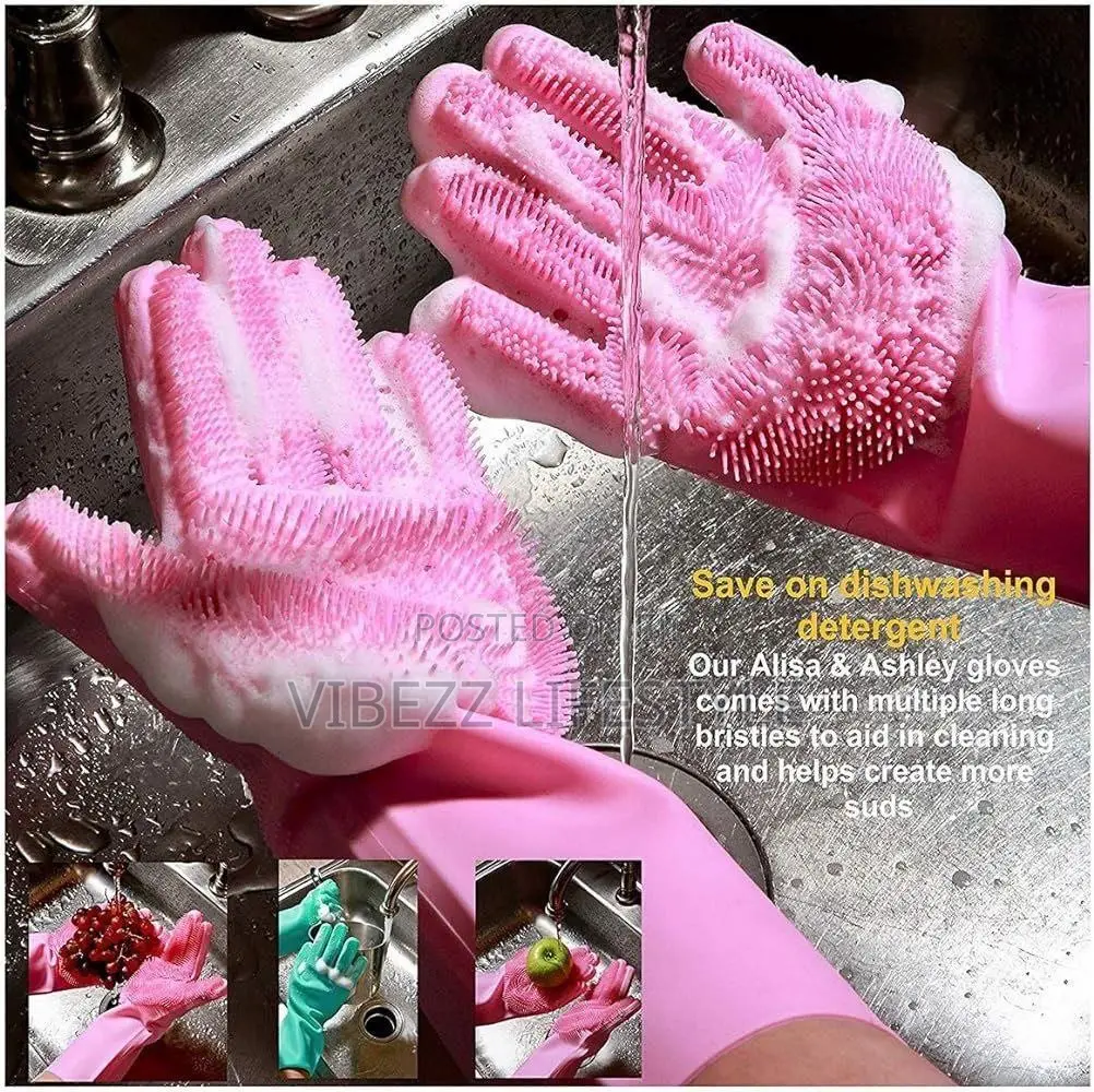 Magic Silicone Dishwashing Gloves With Built-in Scrubber