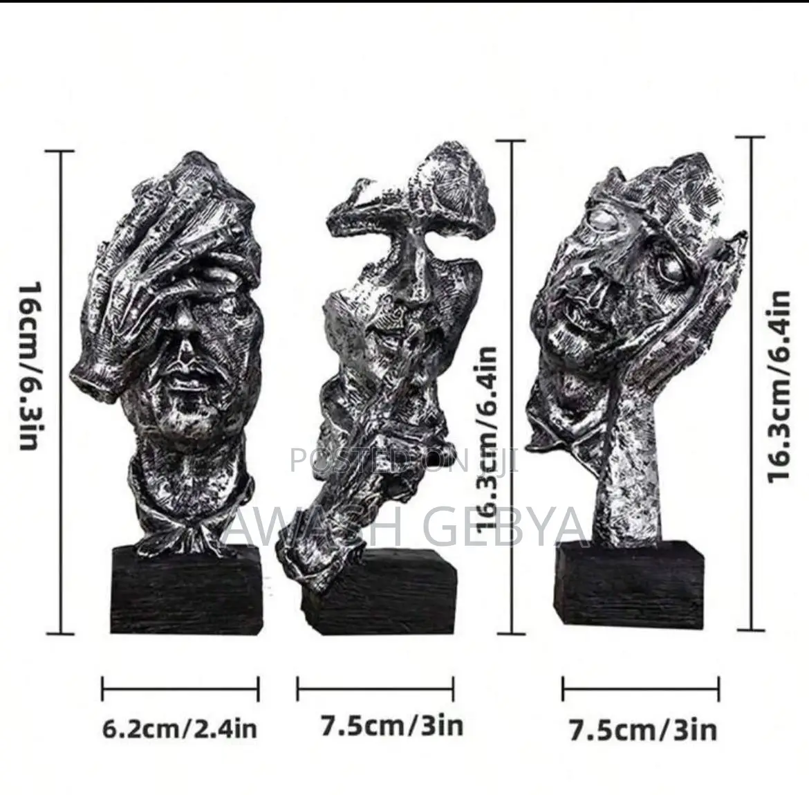 3pcs Black and Gray Abstract Tree