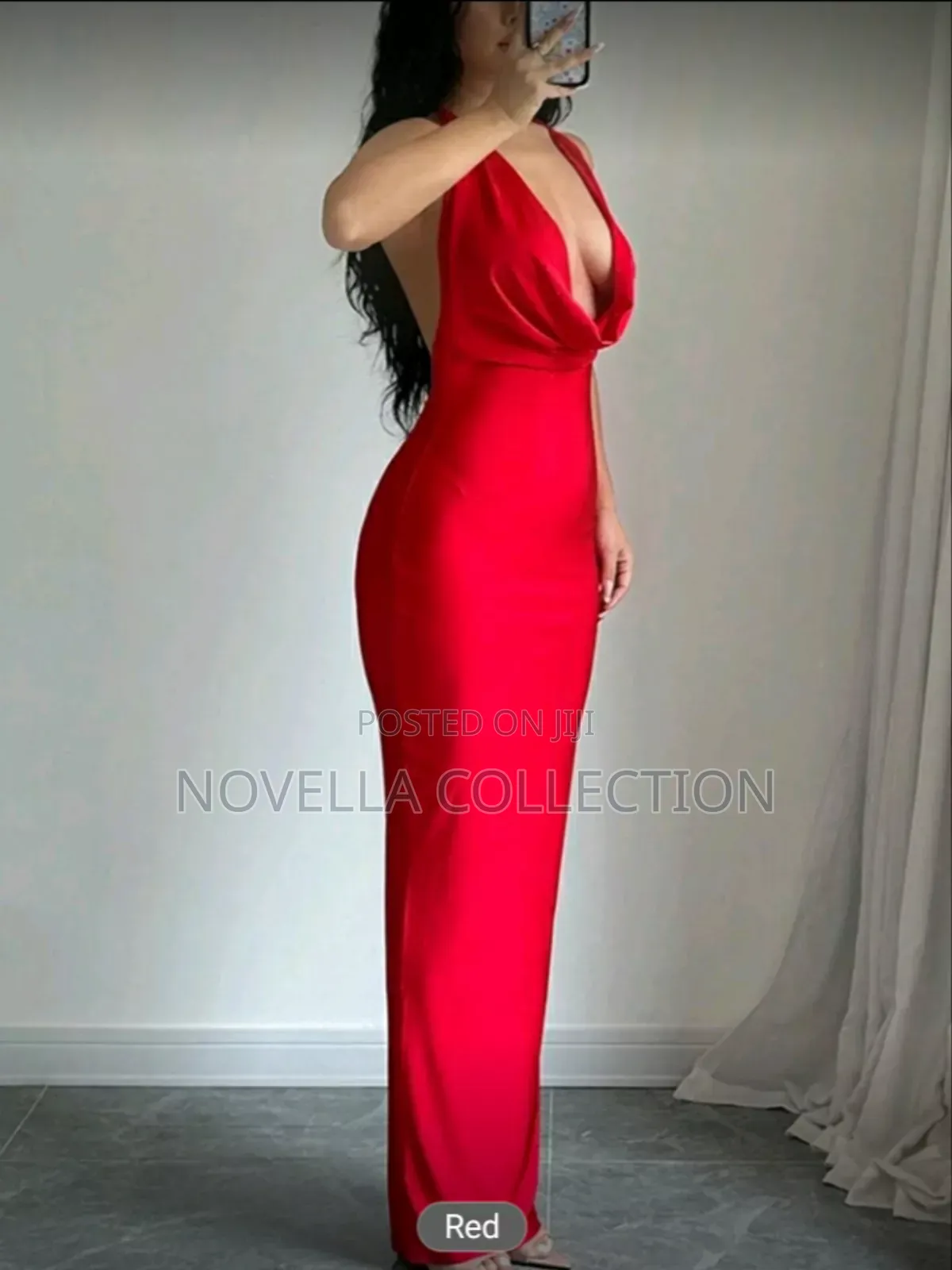 Women's Red Color Dress for Valentines Day Ruched Halter Sleeveless