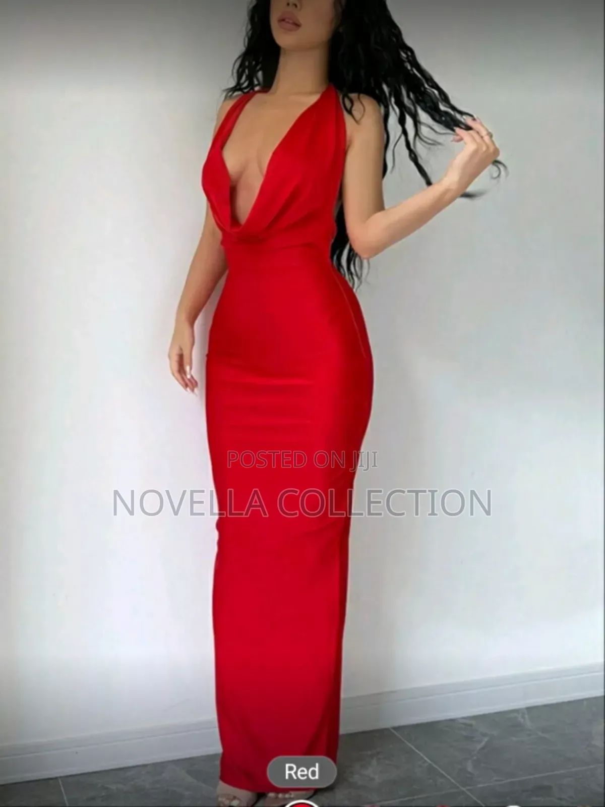 Women's Red Color Dress for Valentines Day Ruched Halter Sleeveless