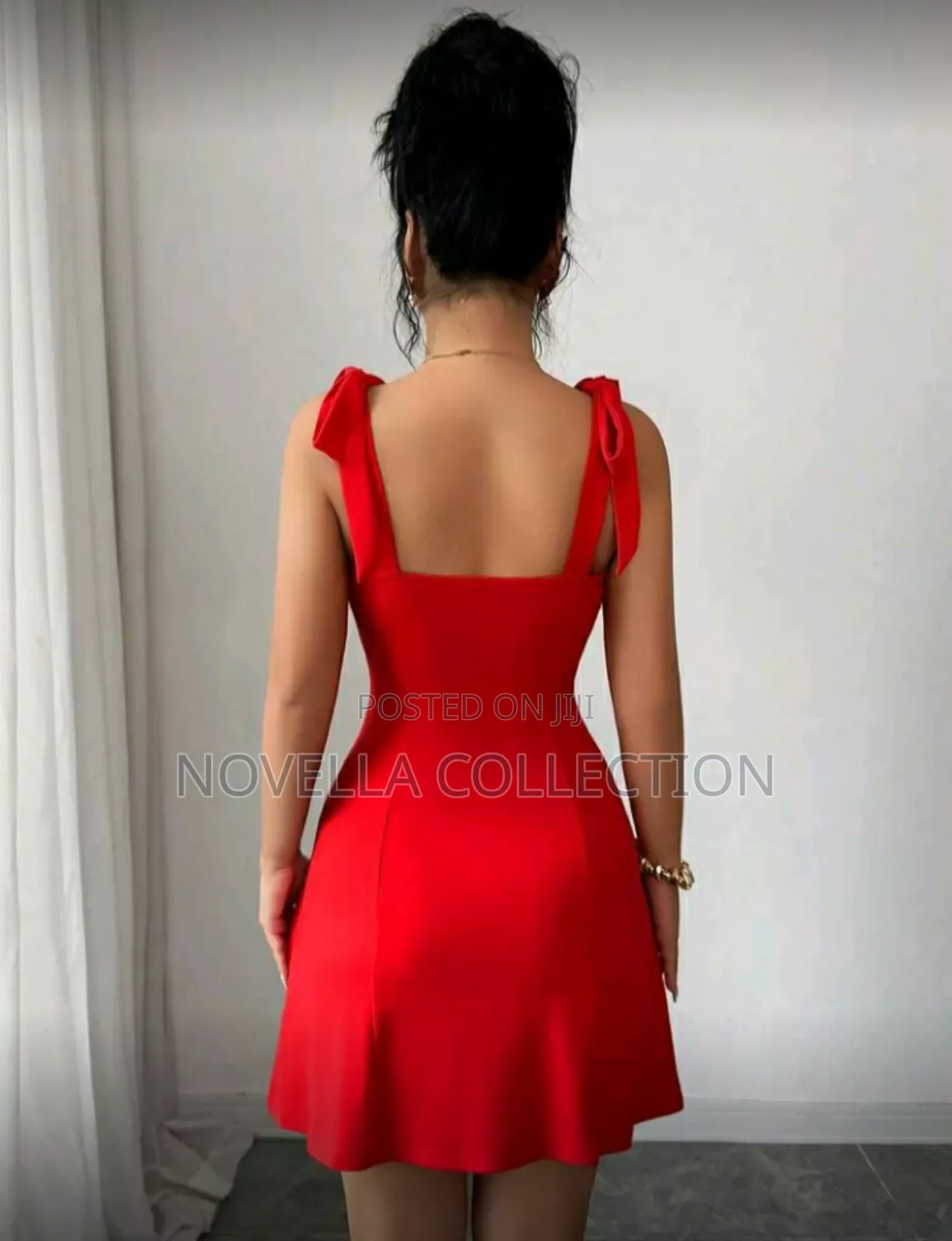 Women's Red Color Dress for Valentines Day Pearl Bow Decor Mini Dress