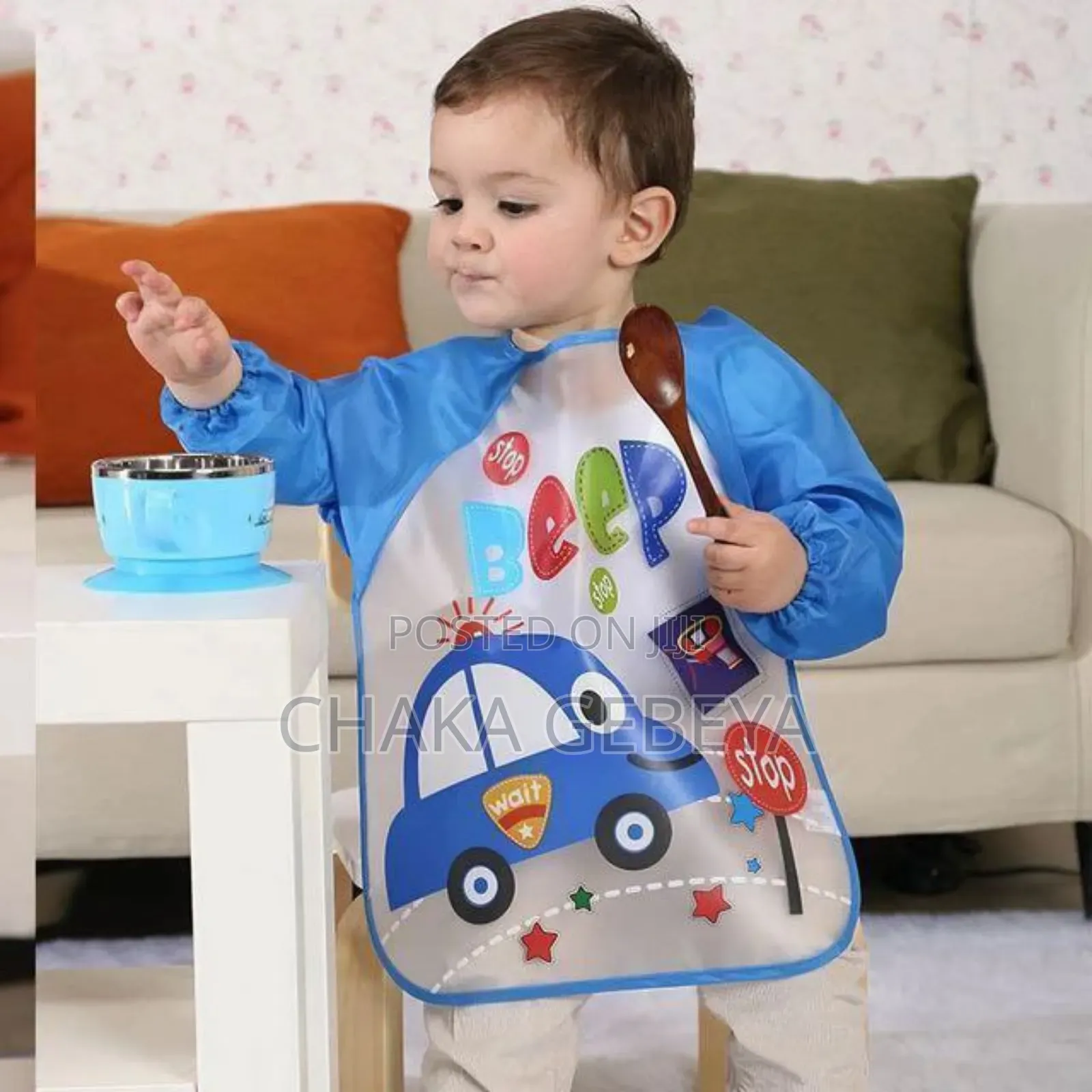 ውሃ የማያስገባ የሕጻን መመገቢያ ልብስ | Long Sleeve Baby Feeding Bib With Catcher