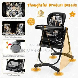 Baby High Chair With Wheels and Safety Harbess