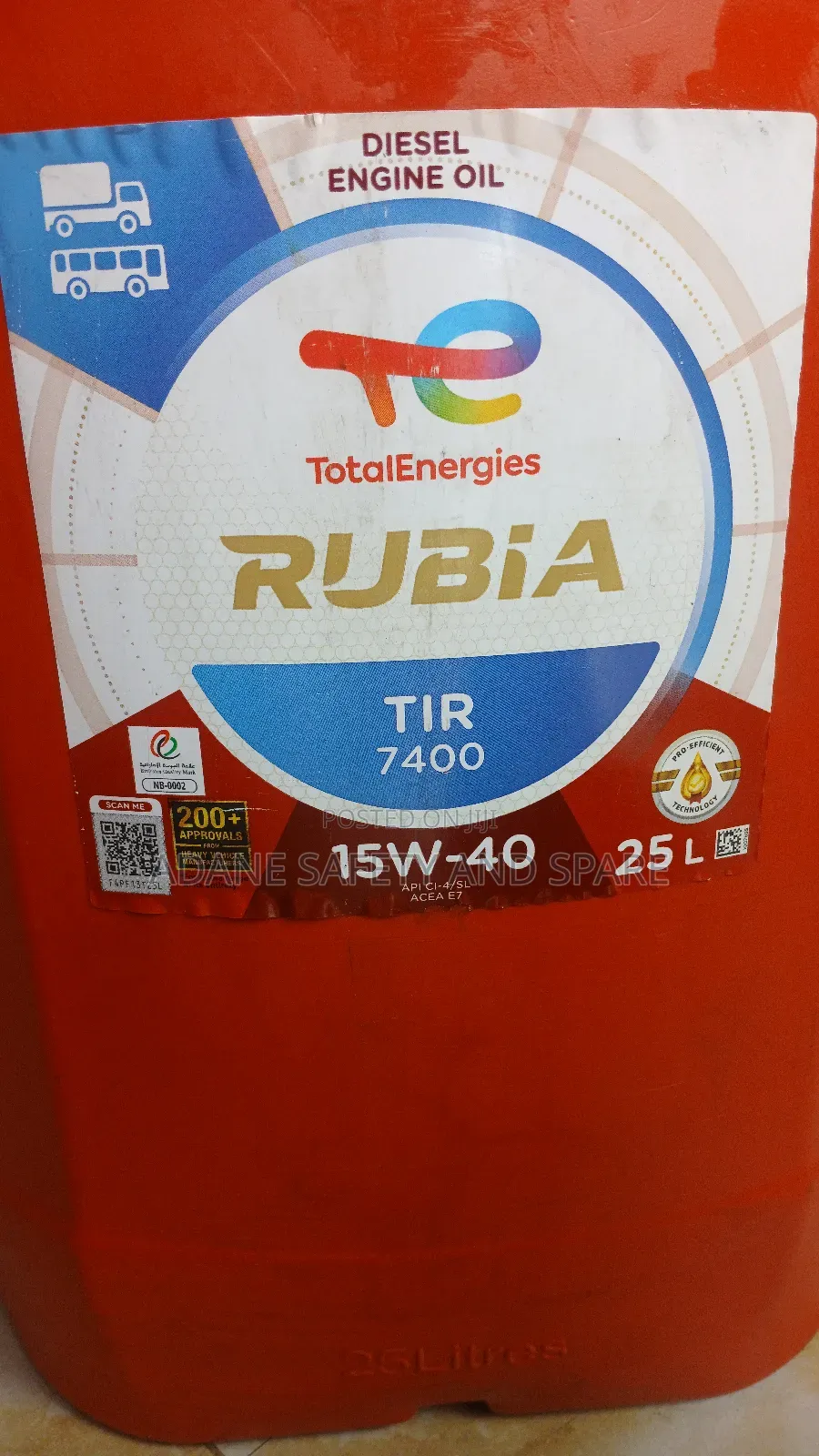 Total Oil 15w40 25l Rubia Diesel Tir 7400 15w40 ቶታል የሞተር ዘይት 25ሊት