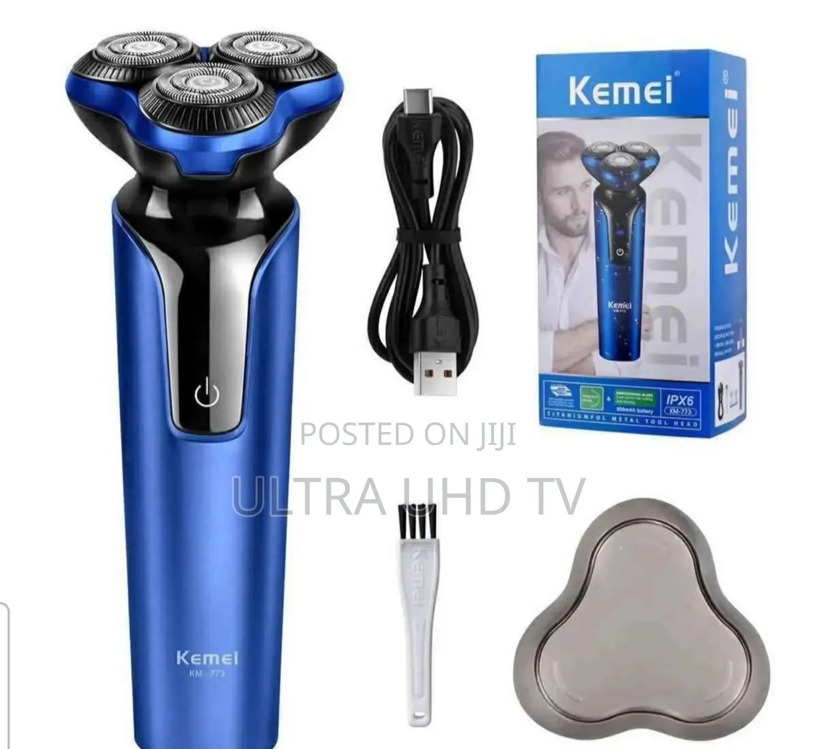 Shaver Kemei Km-773 Electric Razor for Men, Featuring a Blue Rotary