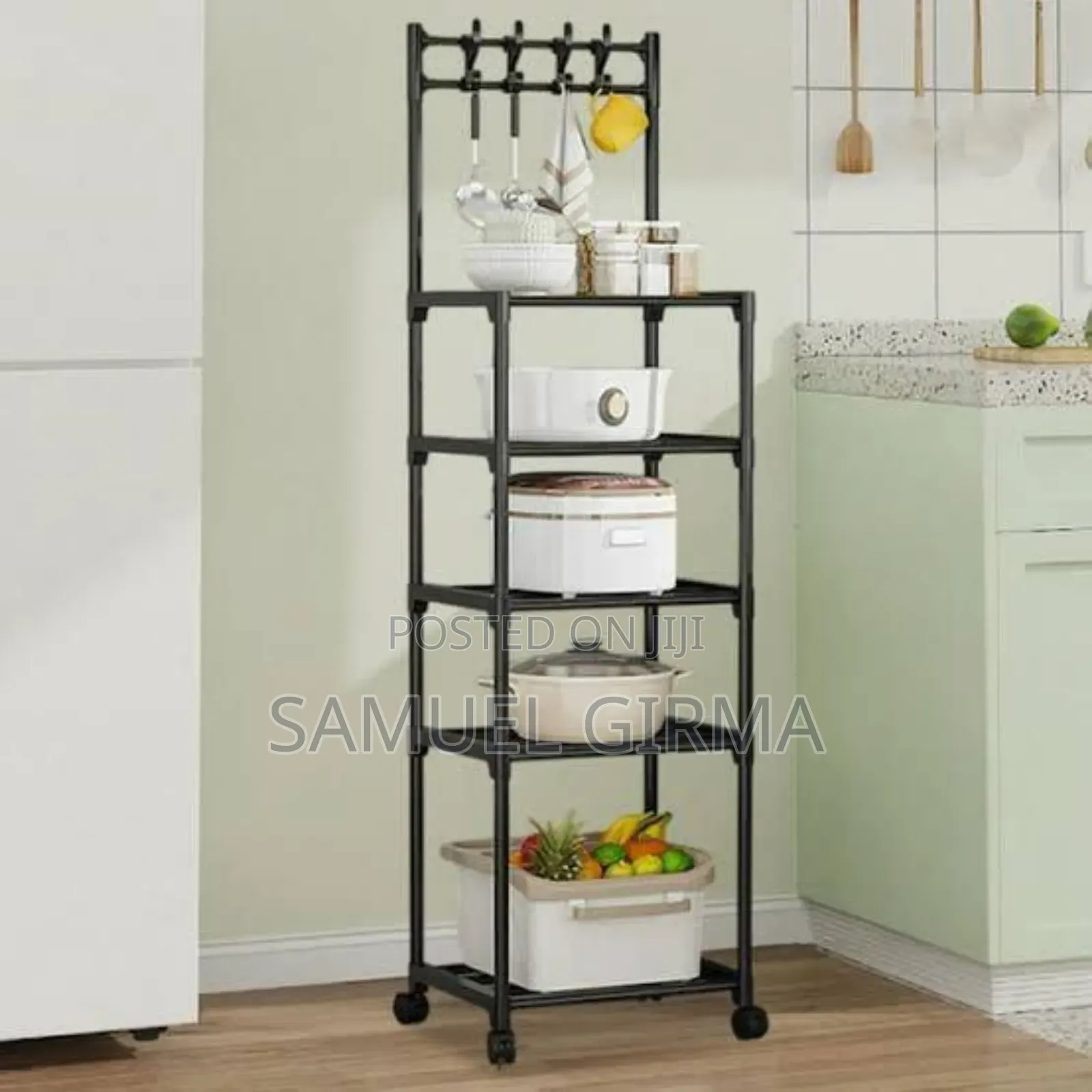 360-degree Rotating Wheels 5-layer Hook Storage Rack