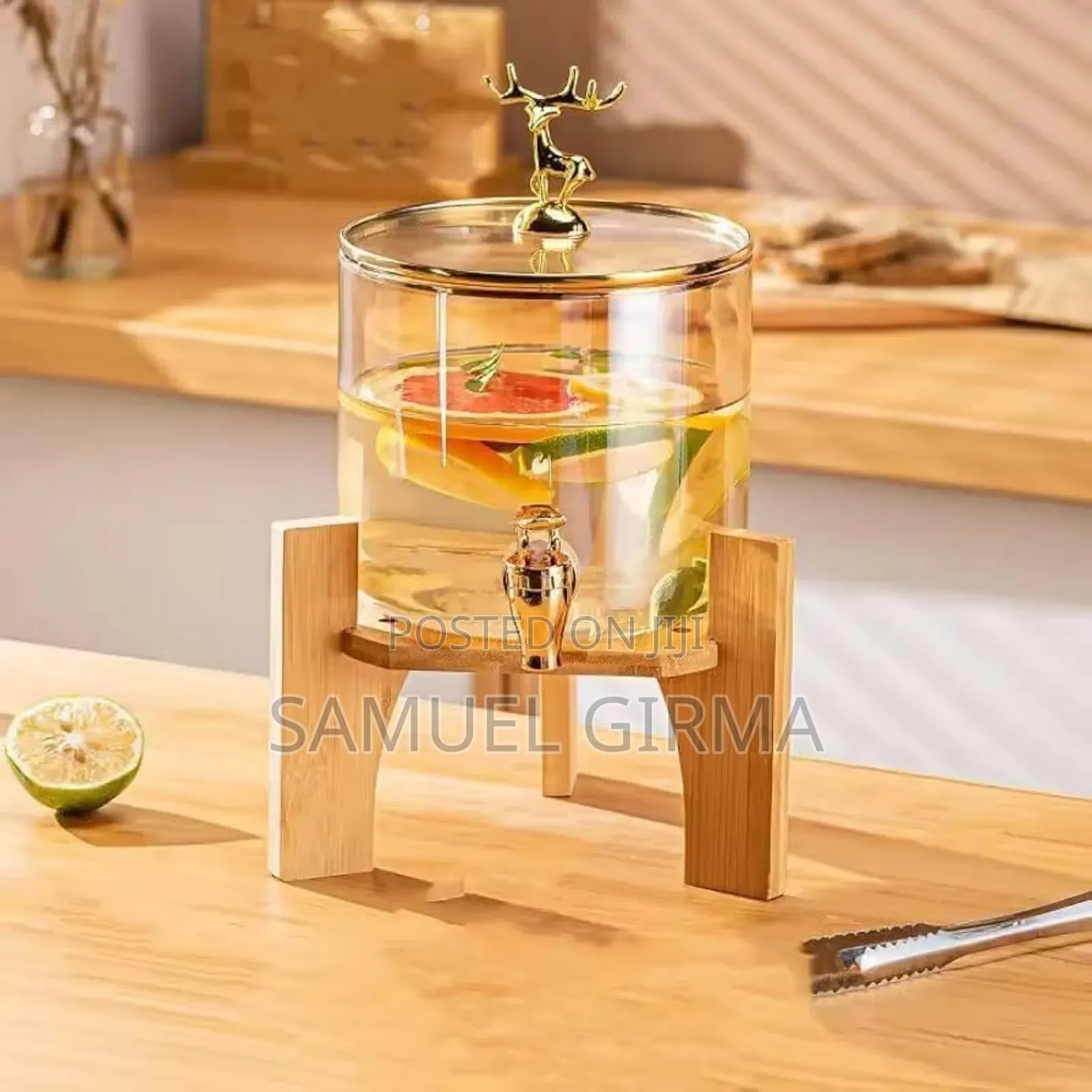 3.6l Glass Dispenser Jar With Bamboo Stand