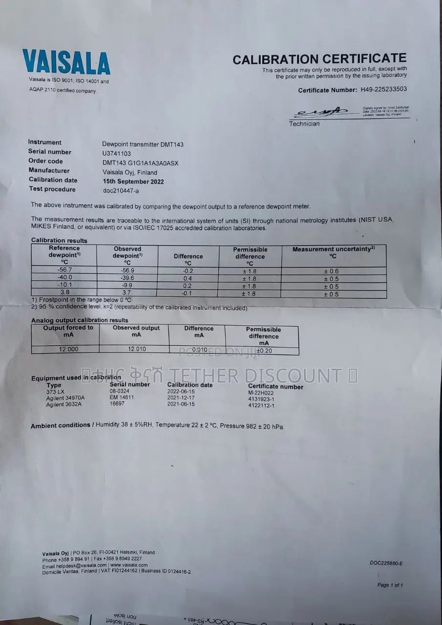 Vaisala (Oil & Gas) Sensor Occ የሚጠቀምበት Made In Finland