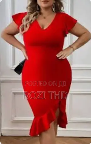 Red Butterfly Sleeve Ruffle Trim Asymmetrical Bodycon Dress