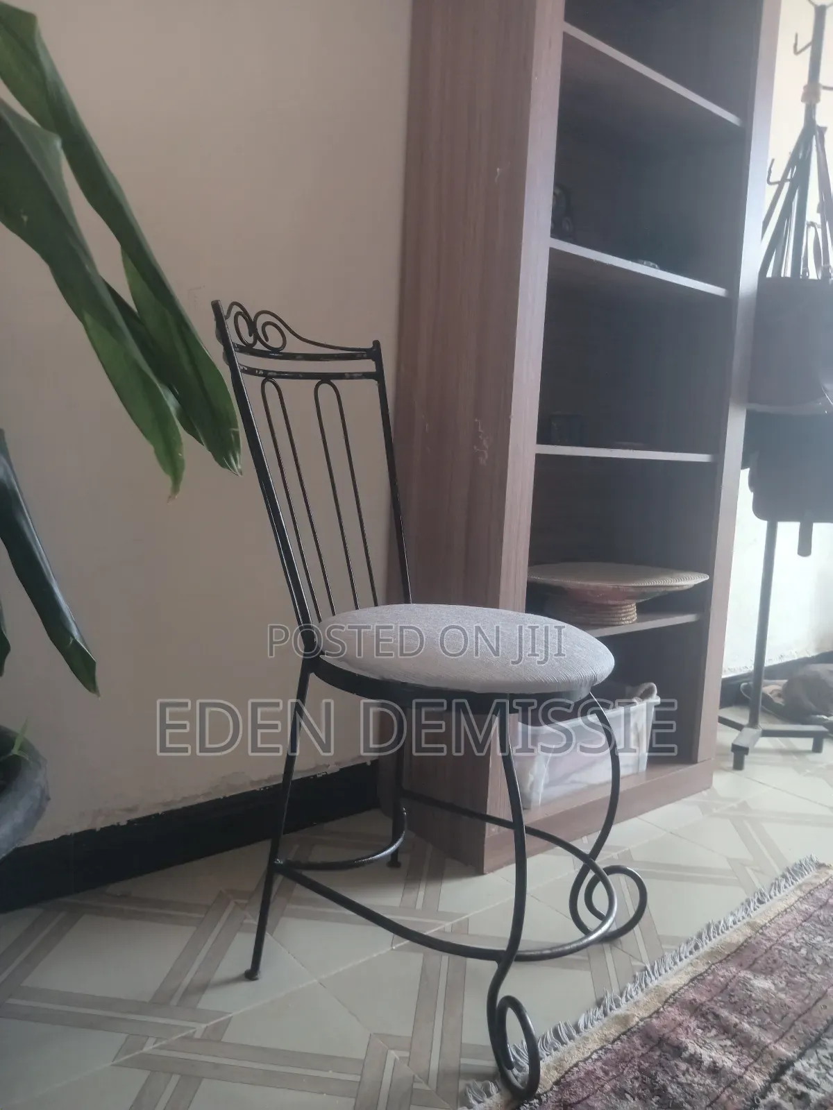 Vintage Bistro Style Wrought Iron Vanity Chair Gray Shimmering Seat