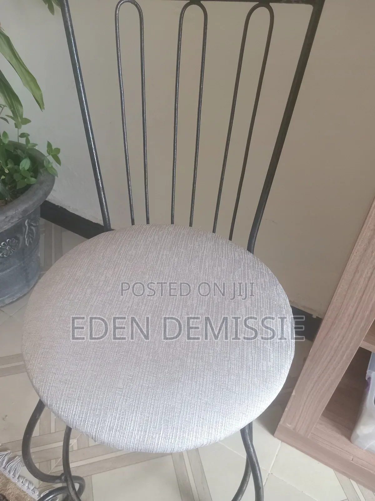 Vintage Bistro Style Wrought Iron Vanity Chair Gray Shimmering Seat