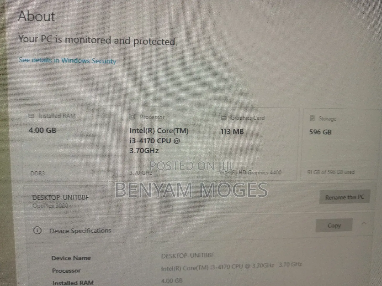 Desktop Computer Dell OptiPlex 3020 4GB Intel Core i3 HDD 640GB