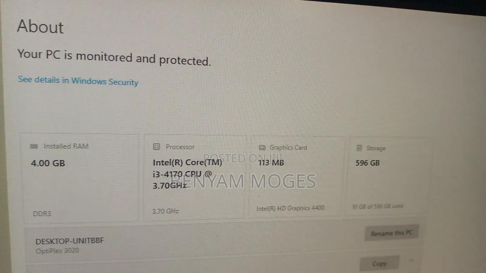 Desktop Computer Dell OptiPlex 3020 4GB Intel Core i3 HDD 640GB