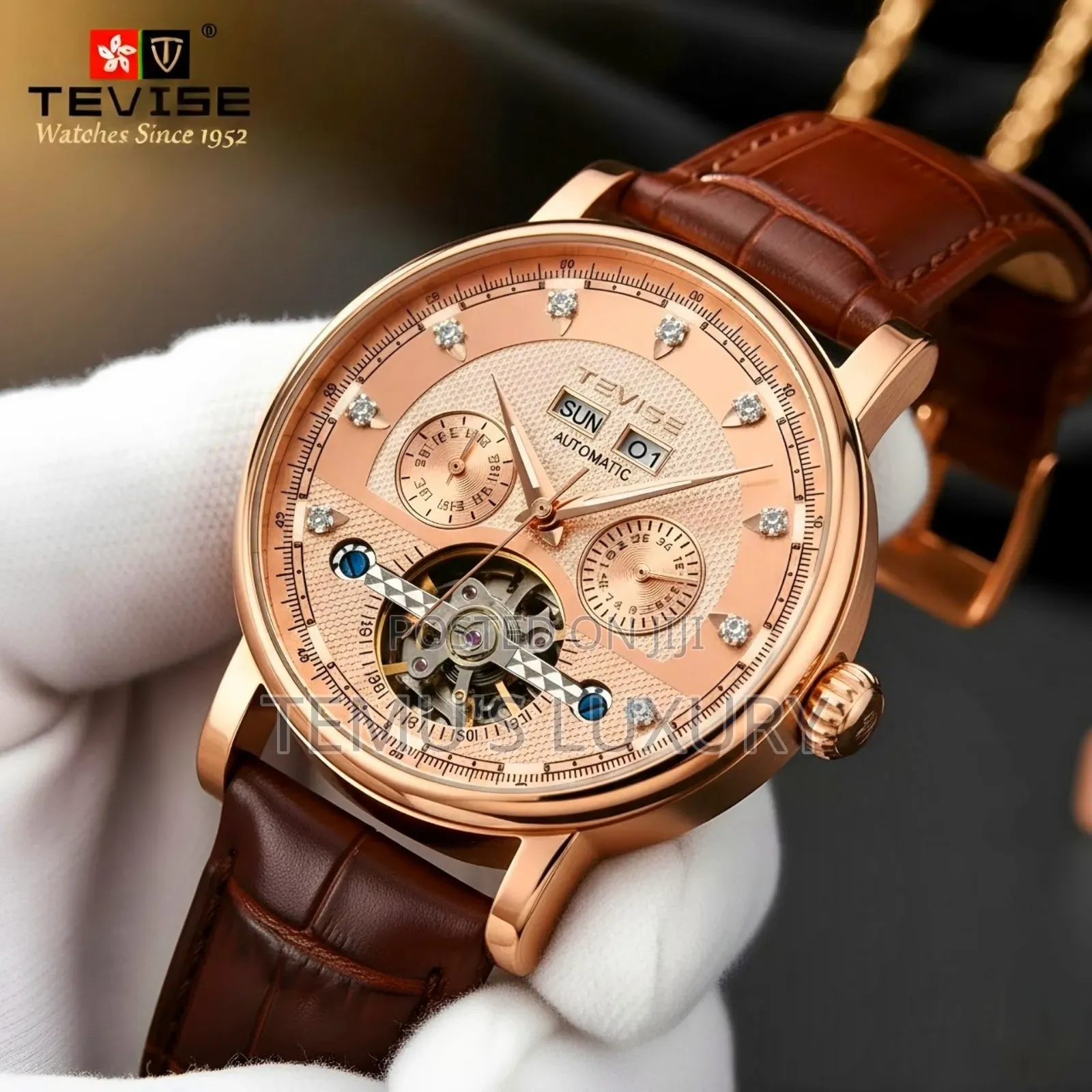 Tevise Automatic Mechanical Timepieces Original Genuine Leather Watch